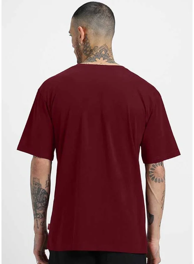 Veirdo Veirdo Pure Cotton Oversized Fit Half Sleeve T-Shirt For Men Maroon Half Sleeve T-Shirt For Men